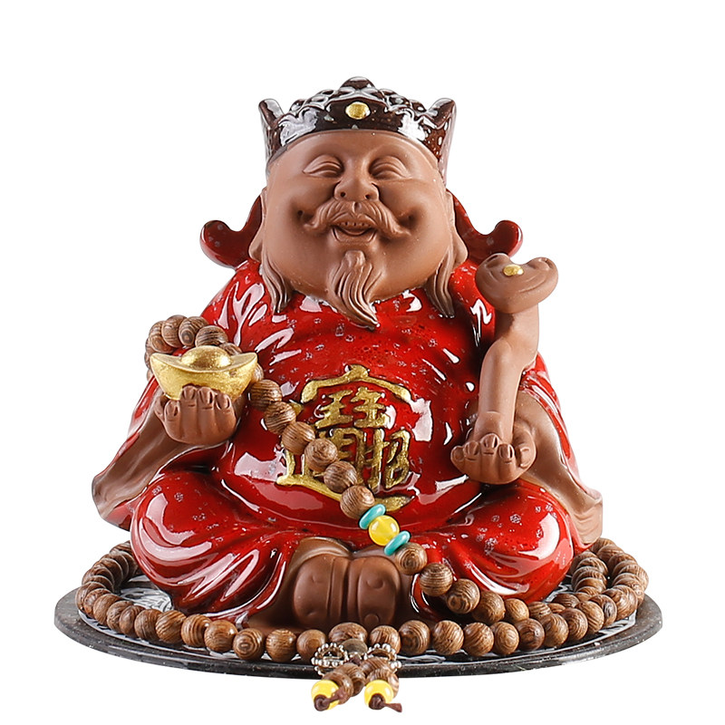 汽车车载摆件创意彩砂陶招财进宝财神爷男士个性中控台装饰保平安