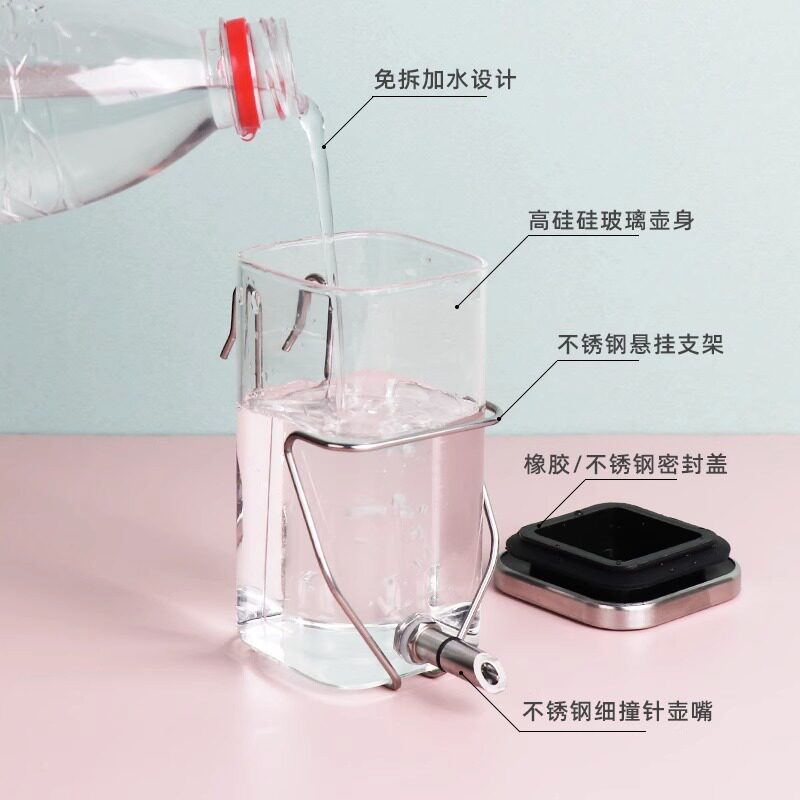 撞针式鹦鹉饮水器玻璃大容量不锈钢鸟用自动喂水鸟笼水壶喝水小鸟