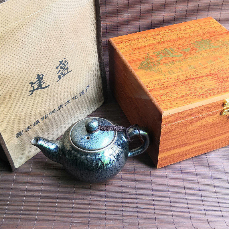 建盏茶壶单壶铁胎大号容量百花壶建窑手工家用陶瓷西施壶礼盒