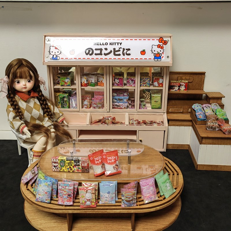 微缩食玩迷你木制甜品中岛台摆件模型小家具娃屋场景超市L形桌子
