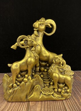 纯铜羊摆件万福羊生肖羊领头羊家居客厅办公室桌面装饰品铜羊绵羊