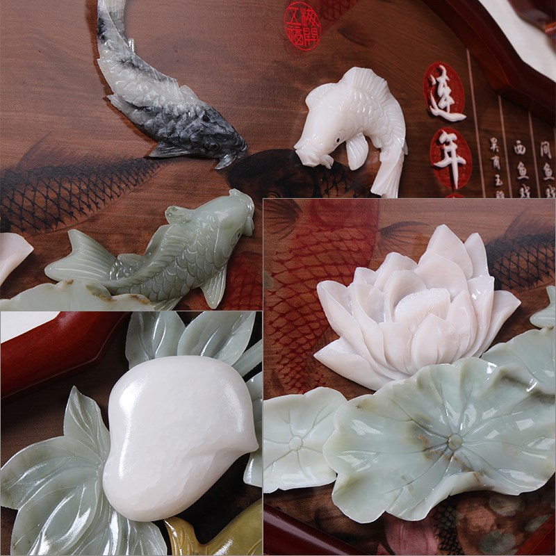 东阳木雕新中式玉雕扇形浮刻工艺挂画客厅入户走廊玄关背景墙壁饰