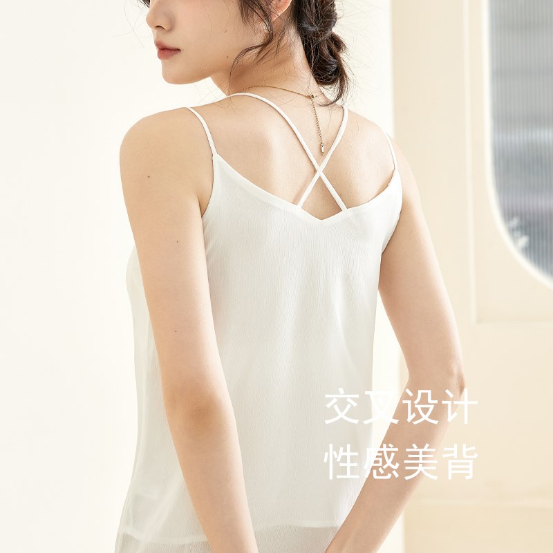 V领雪纺带胸垫吊带背心女夏季薄款交叉美背文胸一体宽松内搭上衣