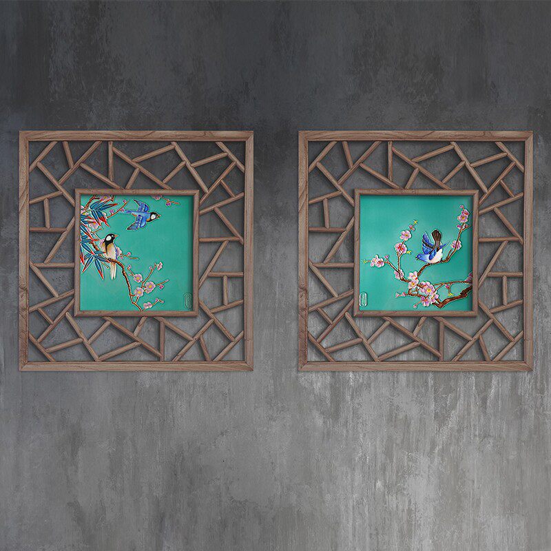 佳女子新中式手绘立体花鸟入户玄关客厅电表箱遮挡墙面挂画装饰画