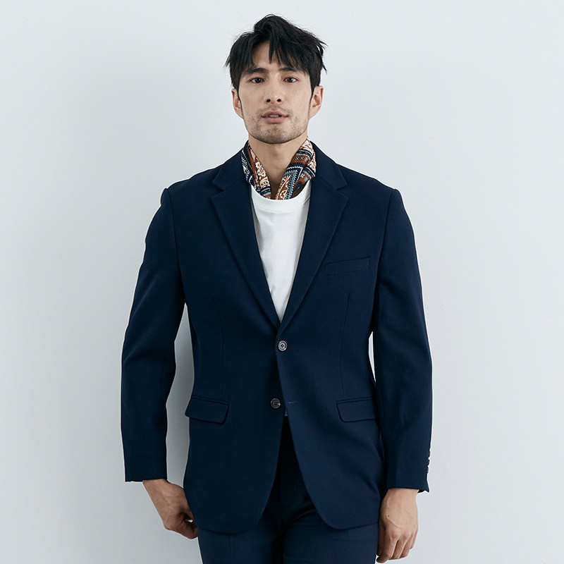 新品 高级肌理条纹设计 男士休闲两粒单排扣西装上衣黑色西服套装