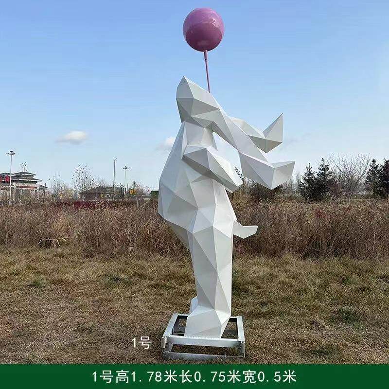 不锈钢兔子雕塑金属艺术几何切面兔子卡通造型情侣兔户外商场摆件
