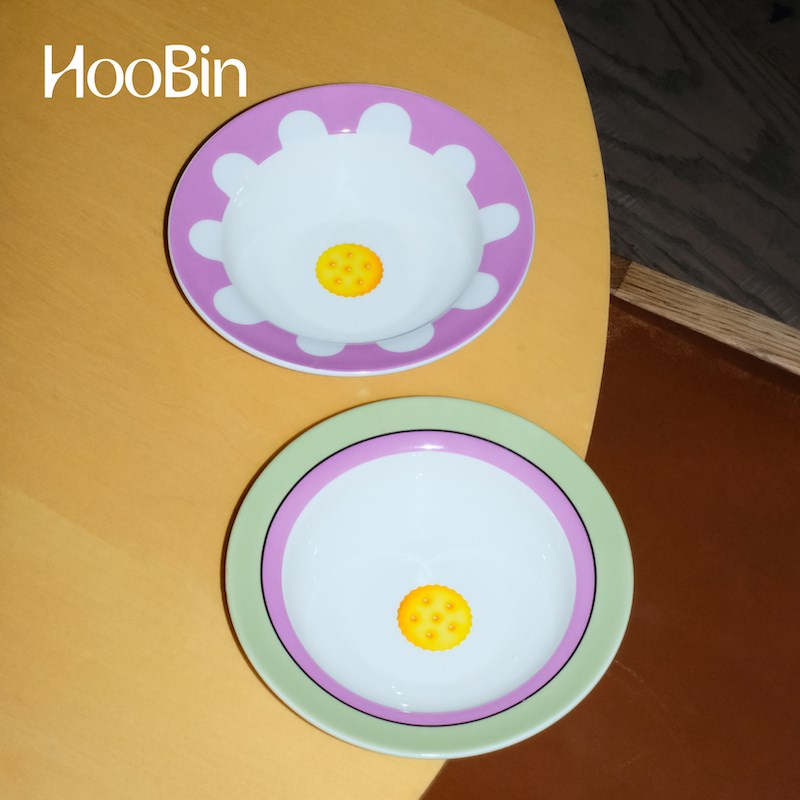 HooBin 饼干陶瓷燕麦碗 礼物早餐可爱图案 紫色嫩绿几何甜品餐碗