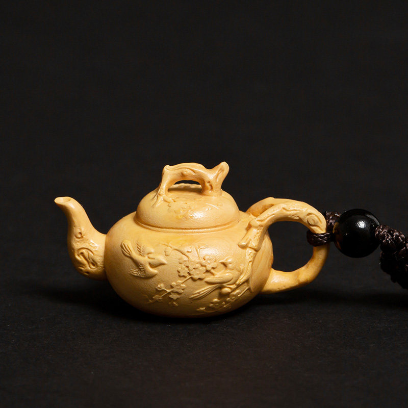 黄杨木茶壶摆件文玩手把件雕刻工艺品钥匙扣随身盘玩把玩木雕挂件
