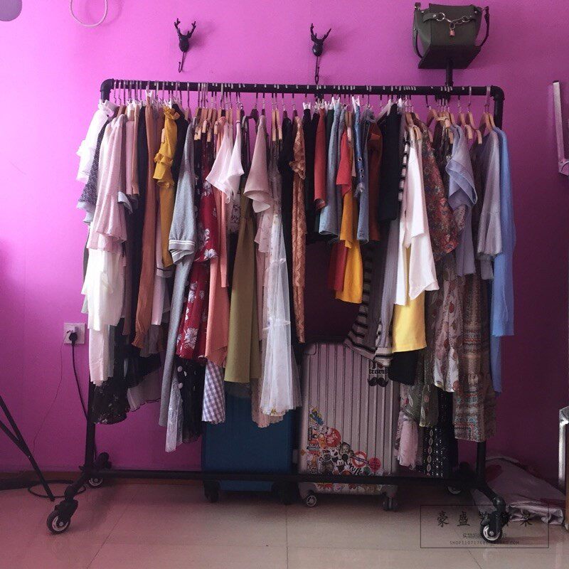 服装展示架铁质带轮挂衣架水管龙门架落地式晾衣架男女装店展示架