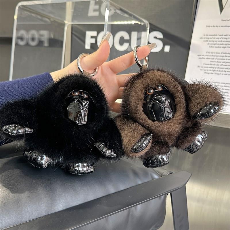 精致水貂毛大猩猩汽车钥匙扣挂件毛绒公仔皮草玩偶书包挂饰礼物女