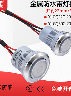 一佳防水220V炉灶开关GQ22C GQ30C-20EZP/N/F带灯自复位自锁按钮