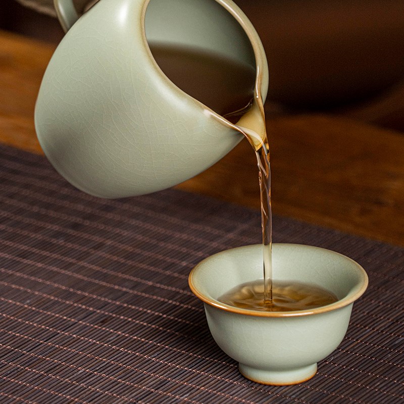 汝瓷公道杯分茶器茶海复古茶具配件景德镇青瓷手工陶瓷家用礼盒装