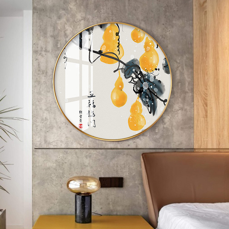 新中式圆形玄关装饰画入户进门五福临门葫芦招财挂画走廊过道壁画