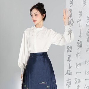 无衣饮羽【千里江山】中式幻彩螺钿马面裙汉服女八分中长款小个子