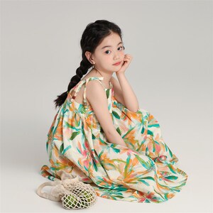沫沫家童装夏装女童洋气长裙2024夏季新款儿童碎花背心吊带连衣裙