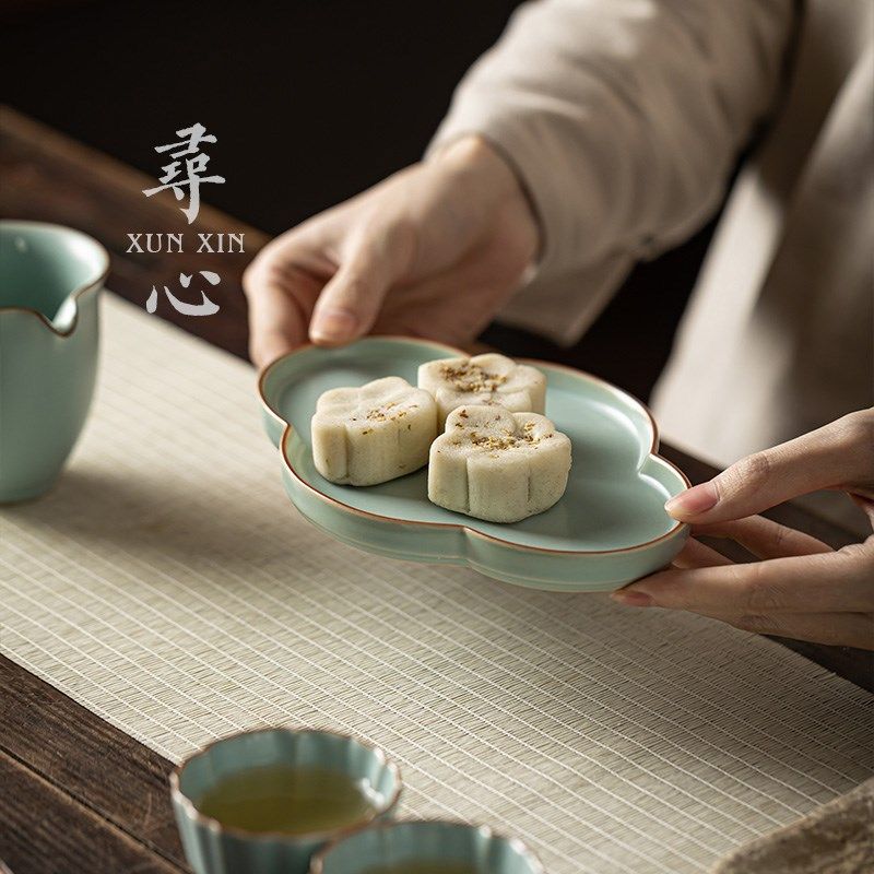 寻心天青汝窑陶瓷壶承干泡台家用小茶盘中式茶具糕点茶点盘养壶垫