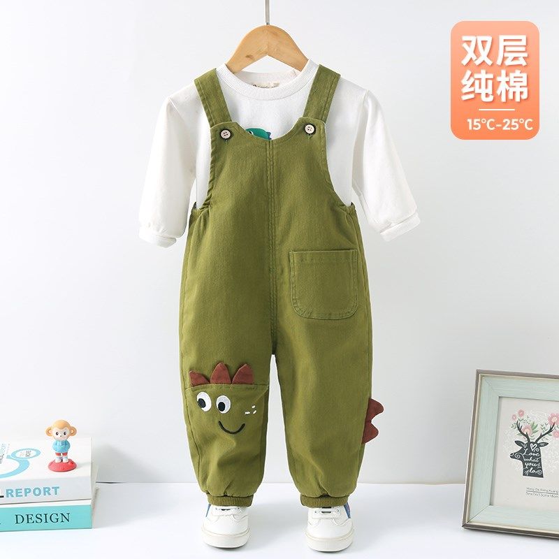 宝宝背带裤春秋纯棉双层男童卡通一岁儿童女新款洋气春季婴儿裤子