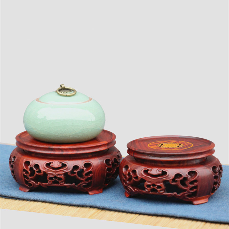 红酸枝实木雕圆形底座佛像工艺品花盆盆景鱼缸奇石头展示旋转底座