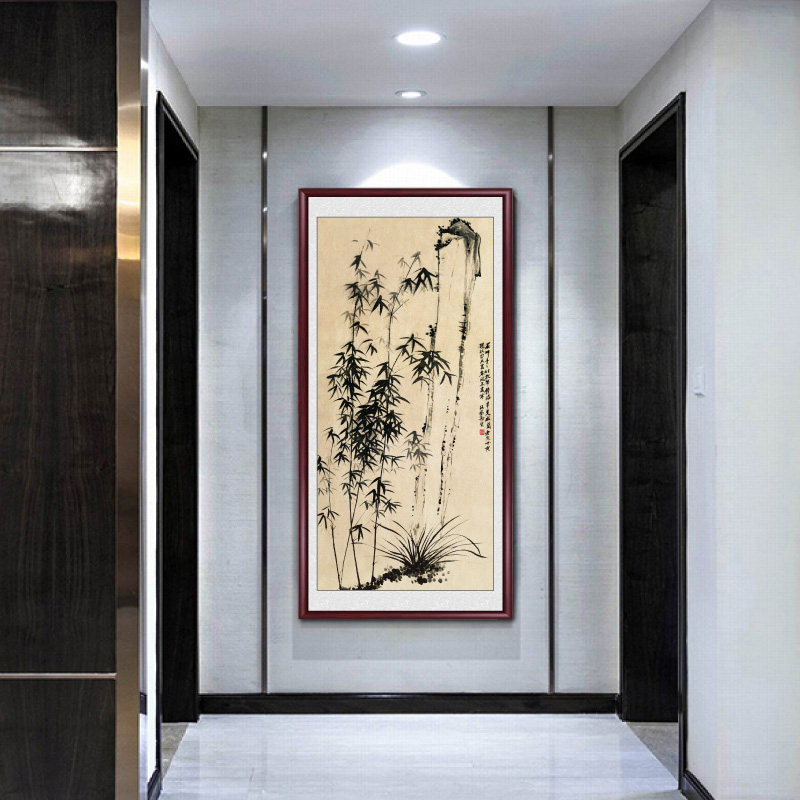 郑板桥竹子水墨画国画名画仿古画入户玄关装饰画客厅挂画中式壁画