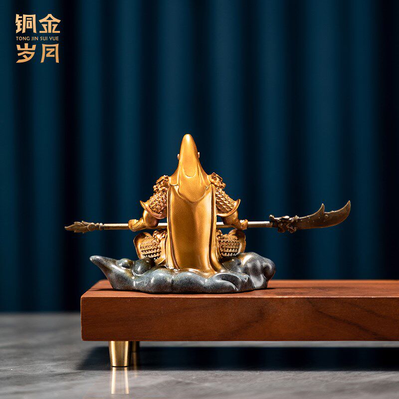 《车载关公》铜金岁月关羽黄铜摆件汽车中控台工艺品办公桌面装饰