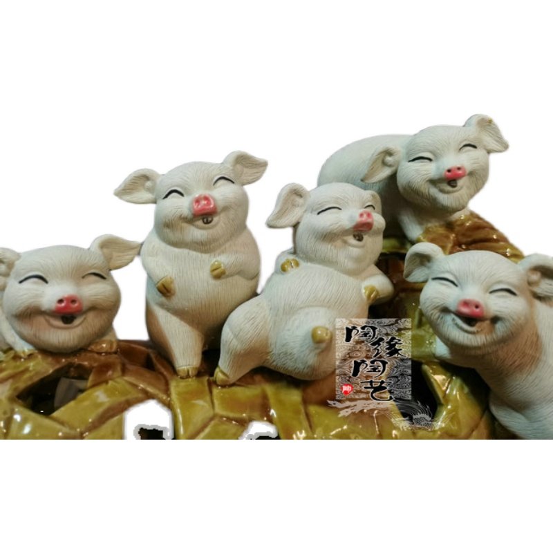 陶瓷工艺品 石湾公仔 猪笼入水 猪 生肖 五福临门
