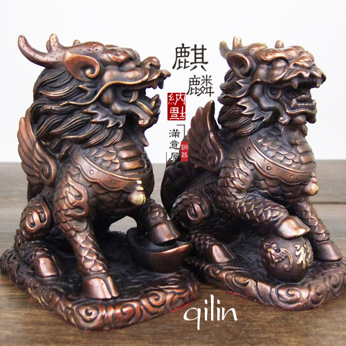 祥狮铜麒麟纯铜麒麟摆件一对招财鎮宅纳福工艺品家居客厅店铺摆件