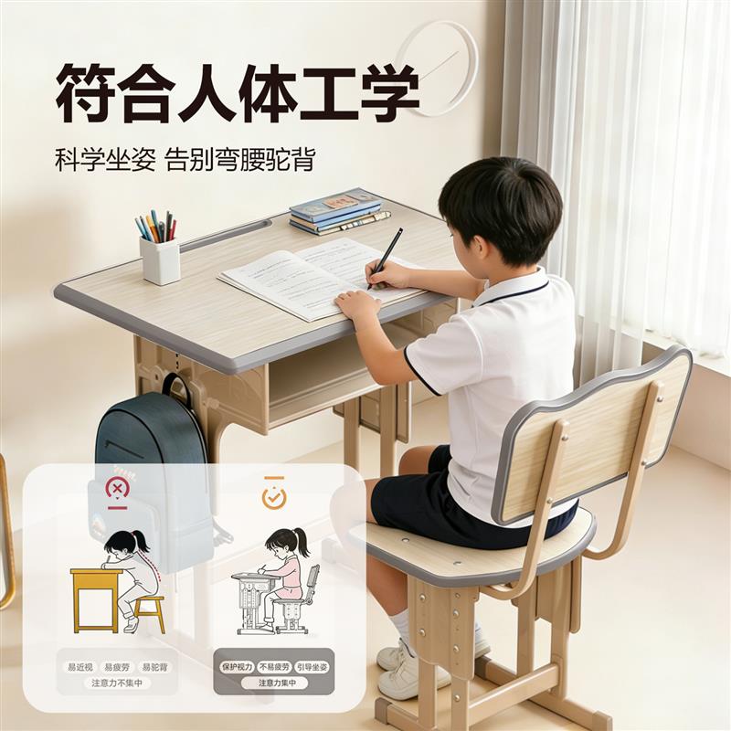 栩腾学生课桌椅中小学校桌椅套装培训机构托管班辅导班学生桌椅