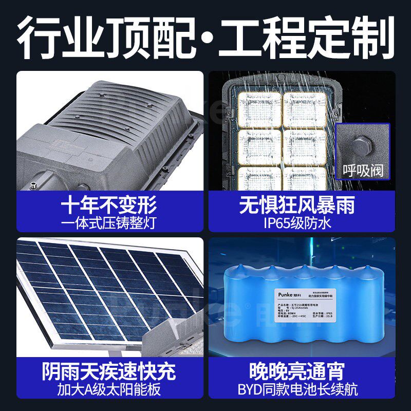 太阳能路灯户外灯超亮大功率工程照明灯4米5米新农村高杆路灯灯头