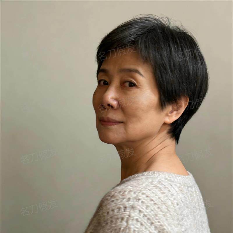 全真人发丝短直发妈妈款中老年女士简约随意分缝整顶轻薄假发套
