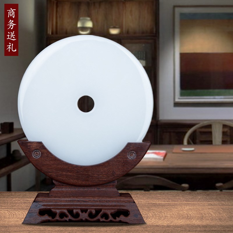 玉璧天然玉石平安扣摆件客厅玄关办公家居装饰品乔迁新居礼品定制