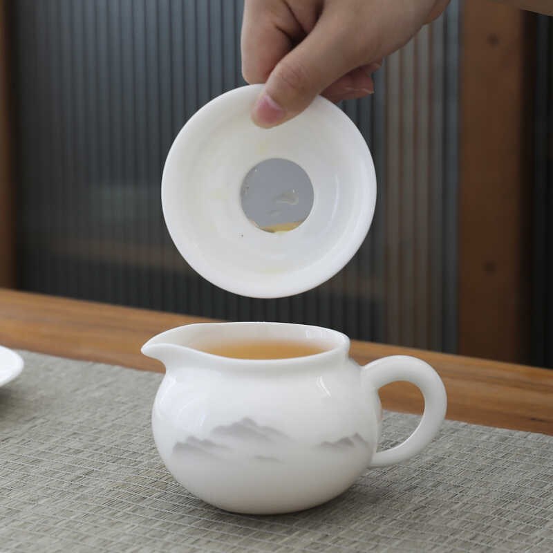 250ml水墨山水大号公道杯羊脂玉瓷分茶器功夫茶具配件陶瓷茶海