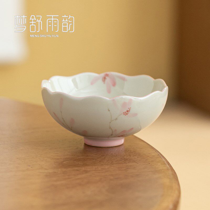 草木灰手绘蝴蝶兰花莲瓣杯主人杯单杯女功夫茶具茶杯子陶瓷品茗杯