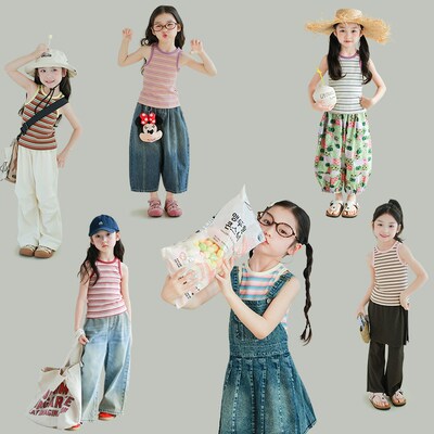utouto大耳象女童条纹背心2025夏季新款儿童修身撞色休闲洋气上衣