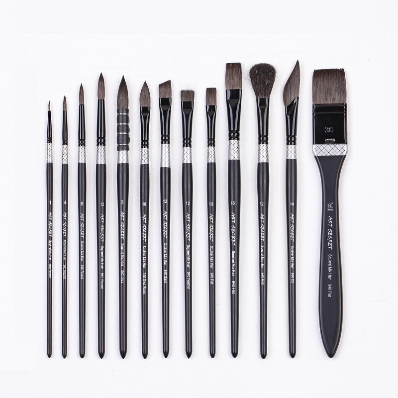 ART灰鼠毛马毛合成940十三支组合丙烯水彩水粉通用多功能画笔套装