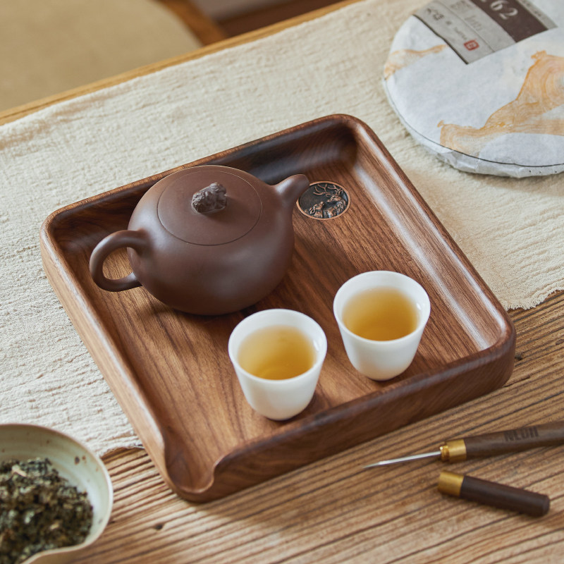 黑胡桃木全实木分茶盘茶饼开茶盘撬茶盘功夫茶道配件普洱茶收纳盒