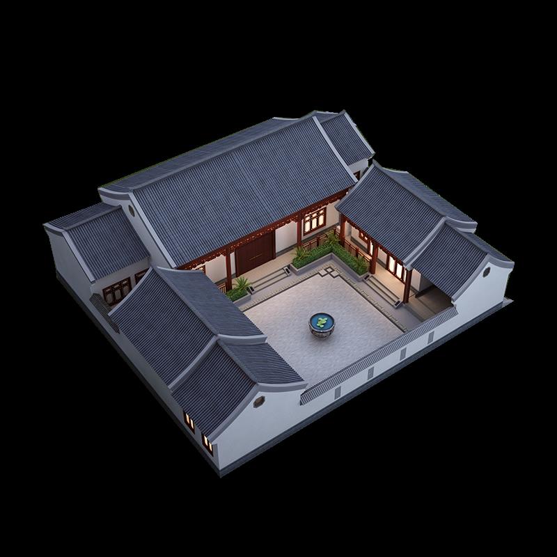 新农村自建房中式四合院别墅设计图纸一层三合院网红宅基地效果图图片