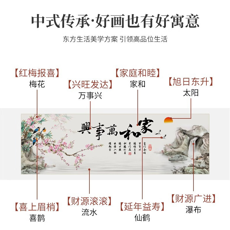家和万事兴新中式沙发背景墙客厅挂画装饰画字画花鸟国画中堂壁画