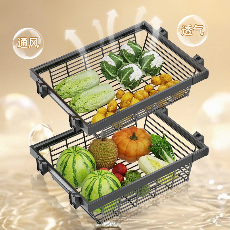 厨房果蔬拉篮厨房橱柜水果蔬菜不锈钢拉篮开门式调味料品蔬菜拉篮