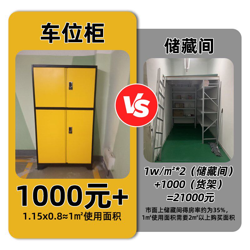 停车位储物柜地下车库储藏柜靠墙一体杂物收纳柜防潮矮柜车位柜子