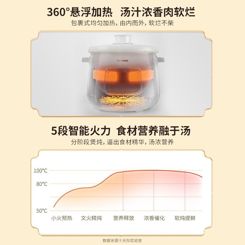 天际电炖锅紫砂陶瓷全自动炖盅白瓷胆煮煲汤家用多功能炖汤煮粥锅