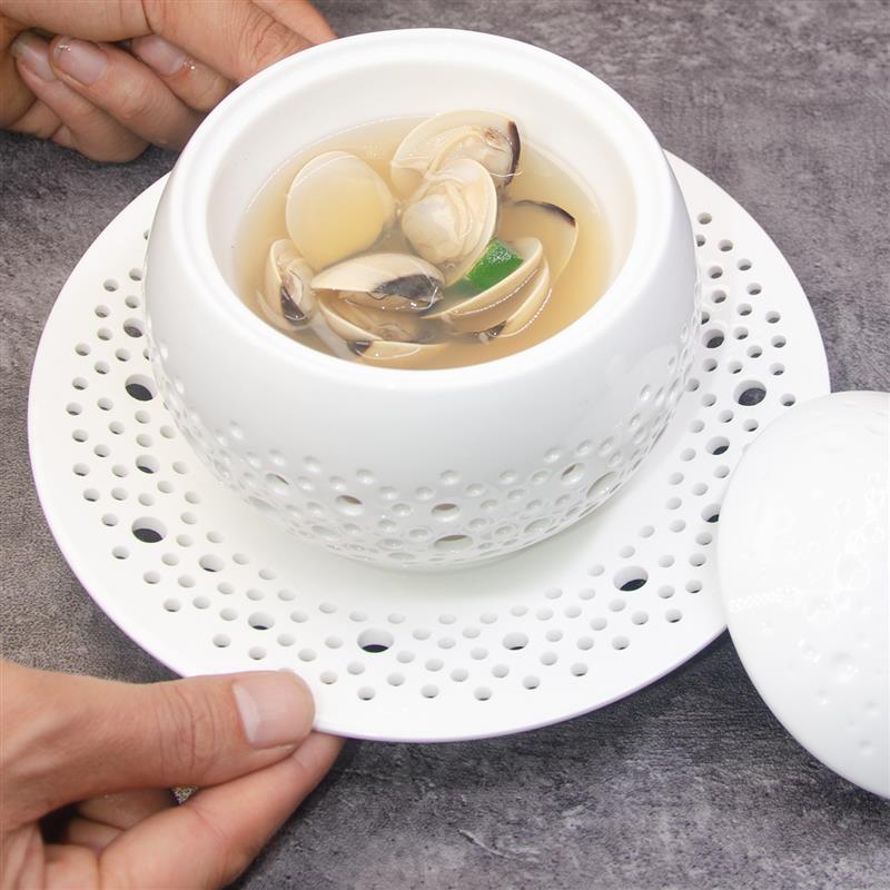 轻奢白色陶瓷镂空炖盅碗带盖汤碗家用餐具度假风碗高端餐具甜品碗