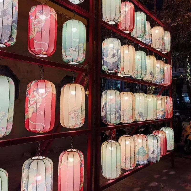 中式布艺手绘灯笼仿古典宫灯餐厅茶楼过道广告冬瓜国潮布艺吊灯具