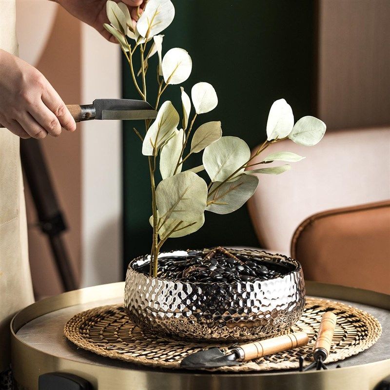 金色陶瓷花盆大口径客厅高级感轻奢蝴蝶兰铜钱草水仙水培植物无孔