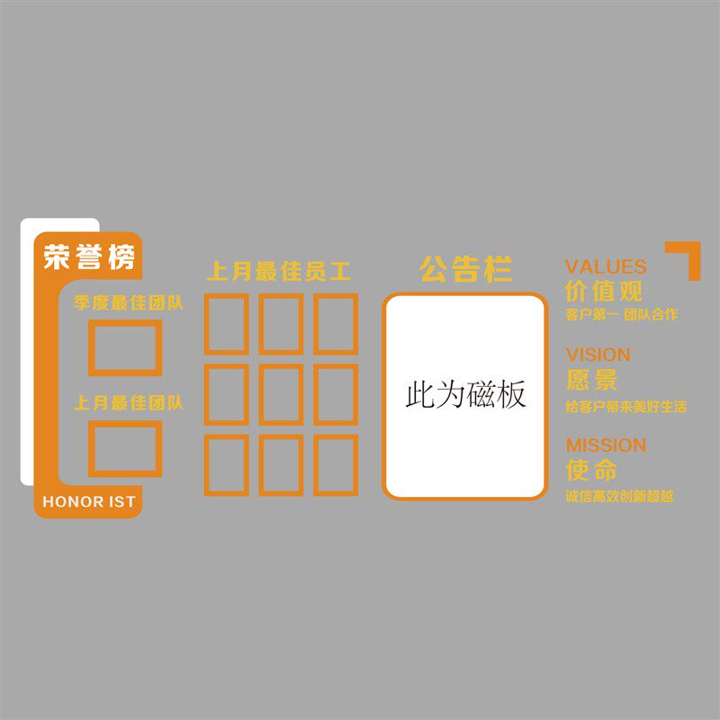 办公室司荣誉墙展示墙面装饰公告栏照片背景板企业文化高级感贴画