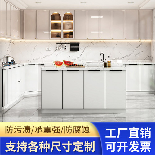 简易整体橱柜304不锈钢水槽柜厨房大理石台面灶台柜家用洗菜盆一