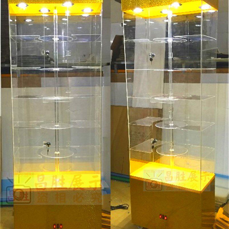 亚克力有机玻璃美容院展柜产品化妆品精品饰品手表旋转展示柜展架