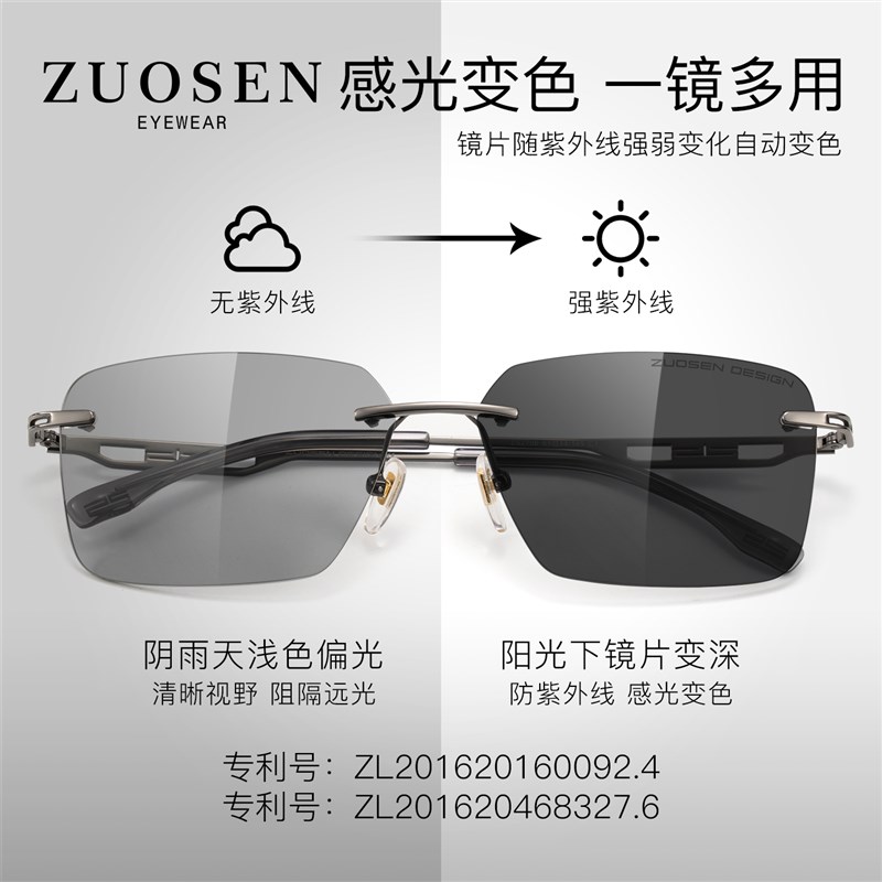 偏光驾驶太阳眼镜无框男款感光变色开 车专用抗UV晒高清太阳