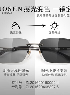 偏光驾驶太阳眼镜无框男款感光变色开 车专用抗UV晒高清太阳