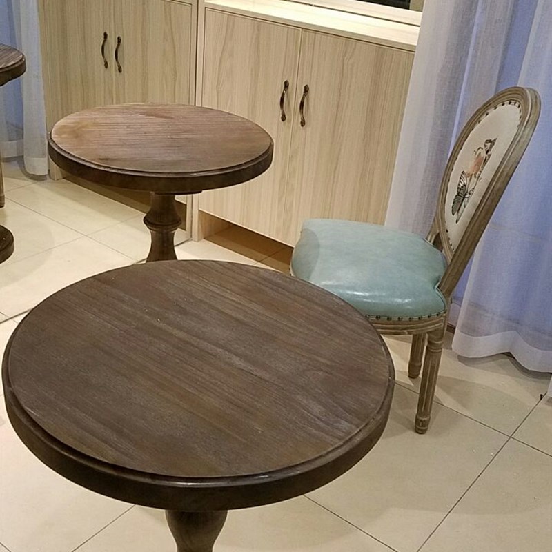 欧式复仿古做旧实木茶几小圆桌方桌美式木餐桌酒店咖啡厅桌椅组合