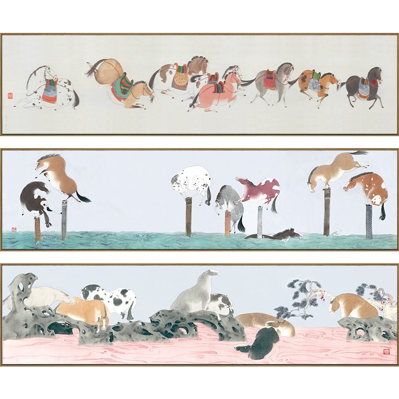 网红燕雷x八骏图 马画挂画新中式客厅沙发装饰画卧室床头画背景墙